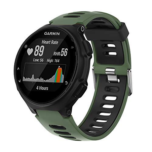 Correa para Garmin Forerunner 735XT/ Forerunner 235/220/230/620/630, Banda de Reemplazo de silicona, Correa de Reloj Compatible con Garmin Forerunner 735XT, Colores múltiples (Negro+Verde ejército)