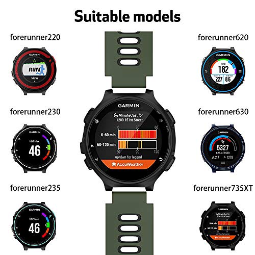 Correa para Garmin Forerunner 735XT/ Forerunner 235/220/230/620/630, Banda de Reemplazo de silicona, Correa de Reloj Compatible con Garmin Forerunner 735XT, Colores múltiples (Negro+Verde ejército)