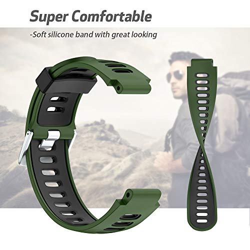 Correa para Garmin Forerunner 735XT/ Forerunner 235/220/230/620/630, Banda de Reemplazo de silicona, Correa de Reloj Compatible con Garmin Forerunner 735XT, Colores múltiples (Negro+Verde ejército)