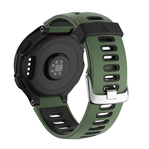 Correa para Garmin Forerunner 735XT/ Forerunner 235/220/230/620/630, Banda de Reemplazo de silicona, Correa de Reloj Compatible con Garmin Forerunner 735XT, Colores múltiples (Negro+Verde ejército)