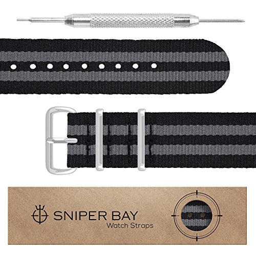Correas de nylon para relojes NATO de Sniper Bay Correas estilo militar Correas estilo buzo 18mm 20mm 22mm 24mm (20 mm, Bond Negro/Gris)