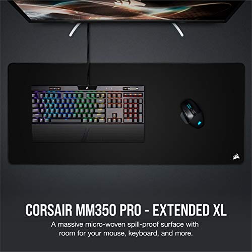 Corsair MM350 PRO Alfombrilla Tela a Prueba de Derrames para Juegos, Superficie 93 cm x 40 cm, Microtejido, Goma Afelpada gruesa 4 mm, Base Goma Texturizada Antideslizante, Extendido XL, Negro