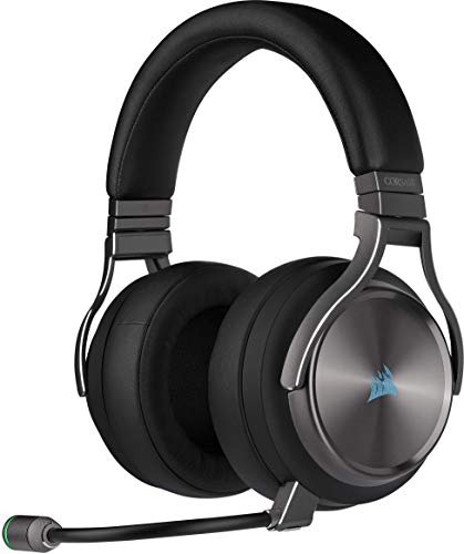 Corsair VIRTUOSO RGB WIRELESS SE, Auriculares para Juegos de Alta Fidelidad, Envolvente e Inmersivo 7.1, Micrófono Extraíble y Omnidireccional, para PC, PS4, Switch y Móviles, Gris (Plomo)