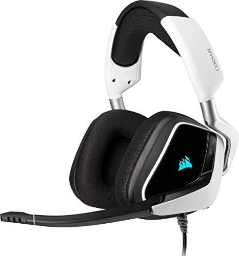 Corsair Void Elite RGB USB Auriculares para Juegos (7.1 Sonido Envolvente, Micrófono omnidireccional, Personalizable Iluminación, Microfibra de Rejilla Almohadillas, Construcción Aluminio) Blanco