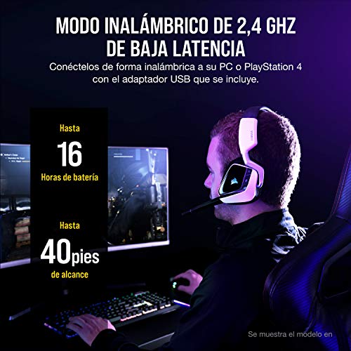 Corsair VOID ELITE RGB Wireless Auriculares para Juegos (7.1 Sonido envolvente, Inalámbrico de 2.4 GHz de baja latencia, 12 m de alcance, Personalizable Iluminación, Compatible con PC, PS4) Negro