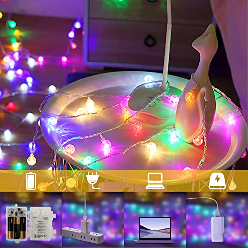 Cortina de Luces, Enteenly RGBW Cortina LED con Batería y USB, Luces Navidad para Interiores y Exteriores con Múltiples Modos, Decoración Navidad, Impermeable