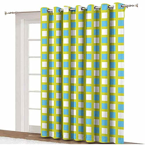 Cortina divisoria geométrica, patrón cuadrado abstracto en tonos frescos, elementos geométricos, adorno decorativo para puerta corredera, 255 cm x 275 cm, para sala de estar y oficina compartida