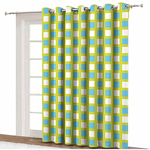 Cortina divisoria geométrica, patrón cuadrado abstracto en tonos frescos, elementos geométricos, adorno decorativo para puerta corredera, 255 cm x 275 cm, para sala de estar y oficina compartida