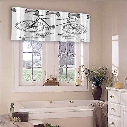 Cortinas con cenefa para montar en bicicleta con nostálgica bicicleta de montaña, dibujadas a mano, 127 cm de ancho x 45 cm de largo, cenefas para ventanas de dormitorio, color gris y blanco