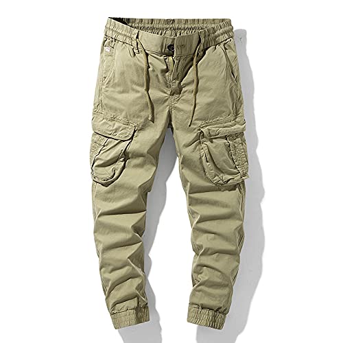 Corumly Pantalones Casuales para Hombre Pantalones Casuales de Bolsillo Grande con Cintura elástica Ajustables Holgados de Moda guapos 38