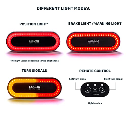 Cosmo Connected CB-COB-001-BLACK La luz Inteligente para la Bicicleta y la Movilidad Urbana