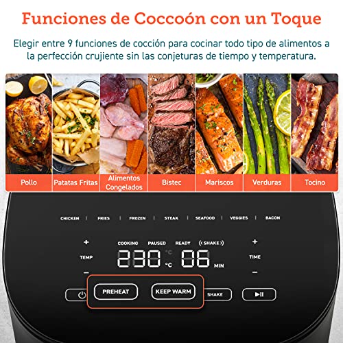 COSORI Freidora sin Aceite 4,7L, Freidora Aire Caliente con Tecnología Patentada Air Whisper para Silencio,Air Fryer con 30 Recetas en Español y 9 Programas,Pantalla LED Táctil