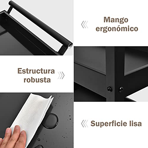 COSTWAY Carro con 3 Niveles, Carro de Servicio Resistente con Amplio Espacio Organizador Multifuncional con Ruedas Flexibles, Oficina Garaje Almacén Biblioteca (Negro)