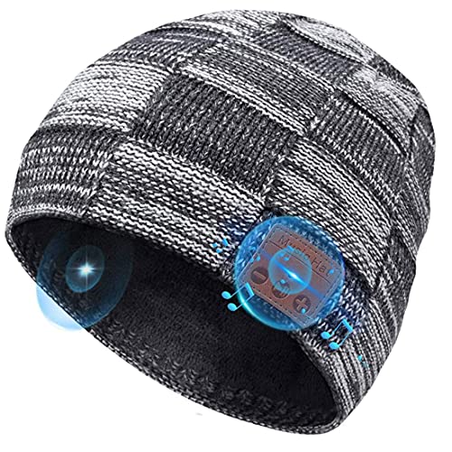 COTOP Gorro de Bluetooth, Musical Beanie Hombre Mujer Bluetooth Tejido Bluetooth 5.0 Gorro de Invierno con Auricular estéreo y micrófono Manos Libres (Gris)