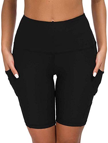 COTOP pantalones cortos de yoga para mujeres, pantalones cortos deportivos de cintura alta de verano con bolsillos para entrenamiento de gimnasia, fitness, trotar, correr, motorista(M)