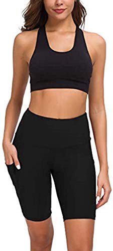 COTOP pantalones cortos de yoga para mujeres, pantalones cortos deportivos de cintura alta de verano con bolsillos para entrenamiento de gimnasia, fitness, trotar, correr, motorista(M)