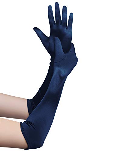 Coucoland – Guantes para mujer satén Classic Opera Fiesta Audrey Hepburn 1920s Guantes de mujer largos cortos elásticos Azul oscuro/52 cm. Talla única