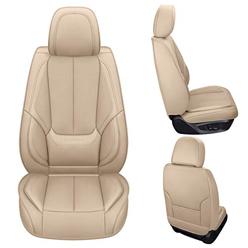 Coverado Fundas para Asientos Delanteros y Traseros, 4 Piezas, Juego Completo de Protectores de Asiento de automóvil de Cuero Nappa a Prueba de Agua, Accesorios universales, Color Beige