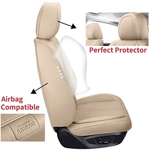 Coverado Fundas para Asientos Delanteros y Traseros, 4 Piezas, Juego Completo de Protectores de Asiento de automóvil de Cuero Nappa a Prueba de Agua, Accesorios universales, Color Beige