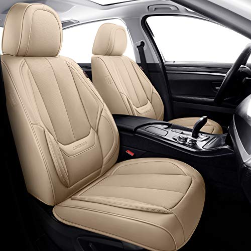 Coverado Fundas para Asientos Delanteros y Traseros, 4 Piezas, Juego Completo de Protectores de Asiento de automóvil de Cuero Nappa a Prueba de Agua, Accesorios universales, Color Beige