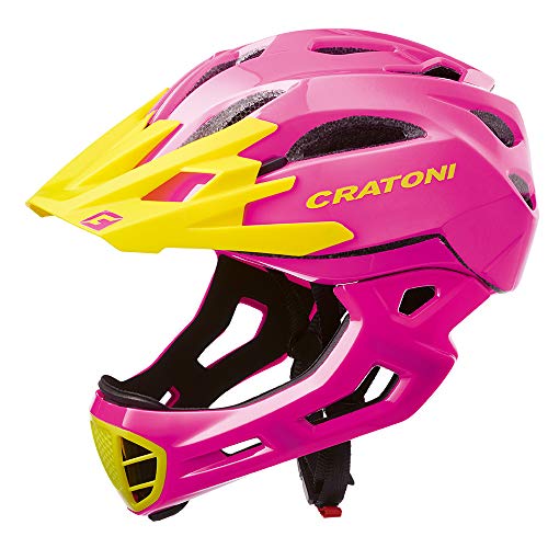 Cratoni C-Maniac BMX Freeride Downhill - Casco integral para BMX (54-58 cm), color rosa y amarillo