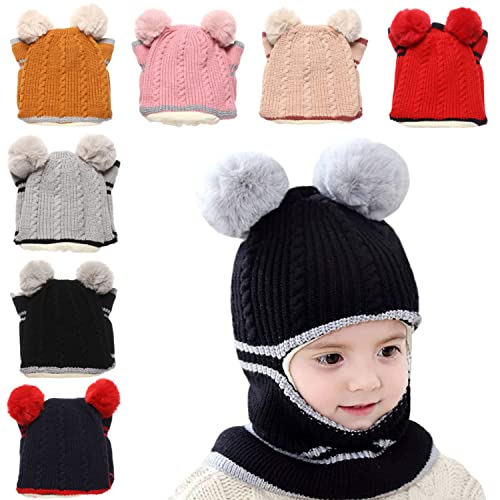 crazy bean Gorros para Niño Niña Bebé Invierno, Gorros y Bufandas Máscaras Bebe 3 en 1 para Mantener el Calor, Gorro de Punto Acolchado para Niños de 2-8 Años, Negro