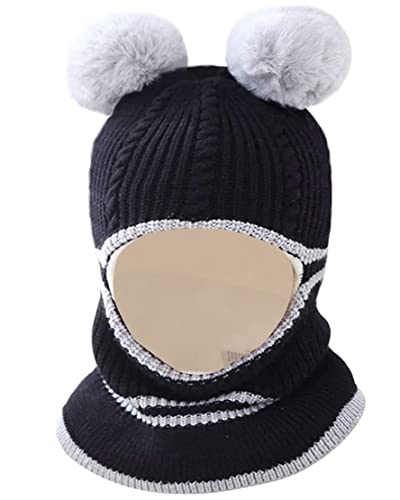 crazy bean Gorros para Niño Niña Bebé Invierno, Gorros y Bufandas Máscaras Bebe 3 en 1 para Mantener el Calor, Gorro de Punto Acolchado para Niños de 2-8 Años, Negro