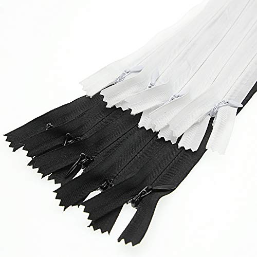 Cremalleras de costura invisibles de 60 cm, cremallera oculta para manualidades de costura de bricolaje, vestido, almohada, cojín, bolsa, sofá, 10 piezas/paquete (blanco y negro, 24") Leekayer