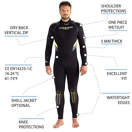 Cressi Castoro Traje Monopieza de Buceo Neopreno 5mm, Hombre, Negro/Azul/Gris, XL/5