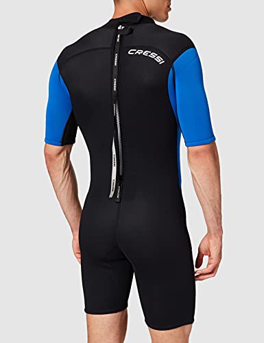 Cressi Med X Man Wetsuit 2.5 mm Traje Monoshort sin Capucha en Neopreno Biforrado, Hombre, Negro/Azul/Plata, XL/5