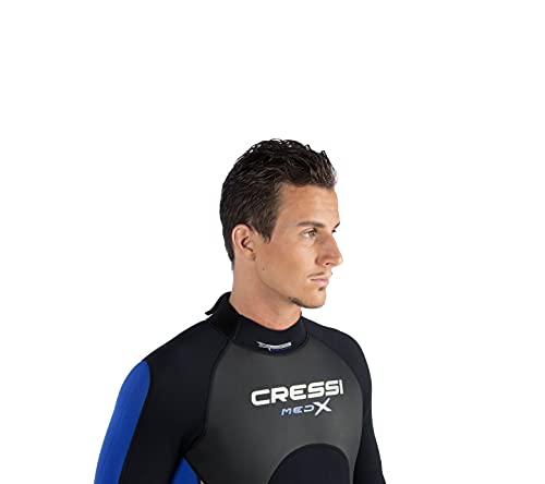 Cressi Med X Man Wetsuit 2.5 mm Traje Monoshort sin Capucha en Neopreno Biforrado, Hombre, Negro/Azul/Plata, XL/5