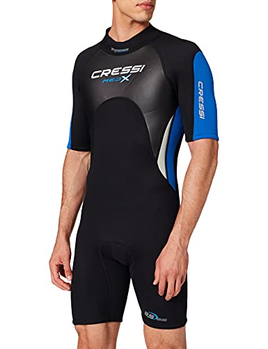 Cressi Med X Man Wetsuit 2.5 mm Traje Monoshort sin Capucha en Neopreno Biforrado, Hombre, Negro/Azul/Plata, XL/5