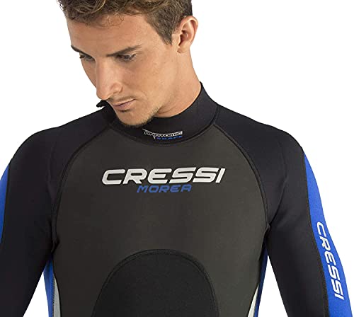 Cressi Morea Man Monopiece Wetsuit 3mm Traje de Buceo Neopreno para los Hombres, Negro/Azul/Plata, M/3