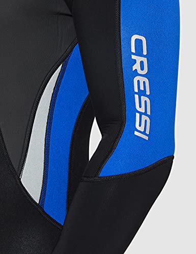 Cressi Morea Man Monopiece Wetsuit 3mm Traje de Buceo Neopreno para los Hombres, Negro/Azul/Plata, M/3