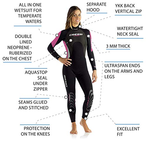 Cressi Morea Traje de Buceo Neopreno, Mujer, Negro/Rosa/Plata, S/2