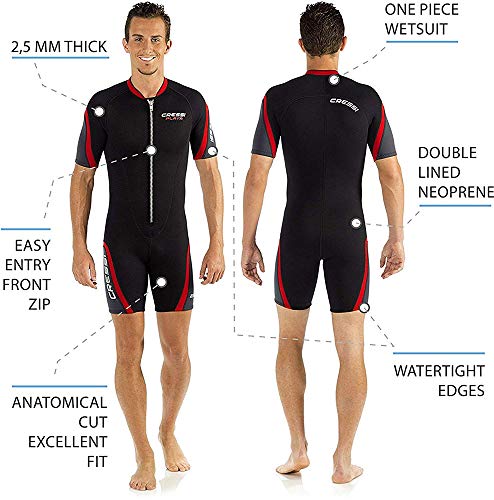 Cressi Playa Man Shorty Wetsuit 2.5 mm-Traje Monoshort sin Capucha en Neopreno 2.5mm Biforrado para Hombre, Negro/Rojo/Gris, M/3