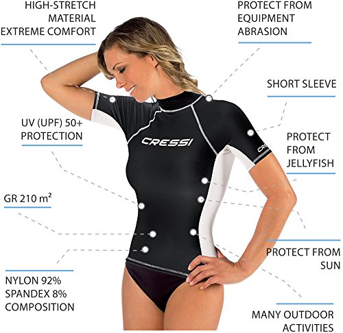 Cressi Rash Guard Camiseta con Filtro de Protección UV UPF 50+, Mujer, Negro, S