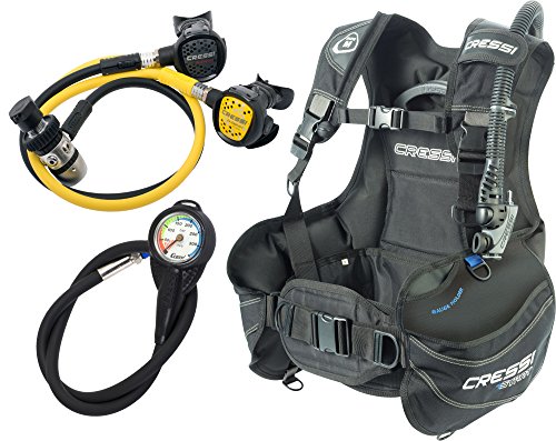 Cressi Start Set de Buceo B.C. D y regulador Plus Octopus DIN-Negro, Pequeño, Unisex Adulto, S