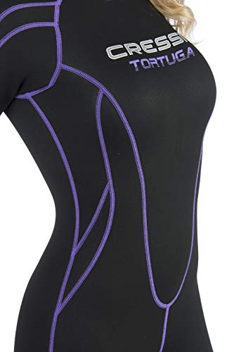 Cressi Tortuga Lady Shorty Wetsuit Traje Monoshort sin Capucha en Neopreno 2.5mm Biforrado para Mujer, Women's, Negro/Lila, S/2