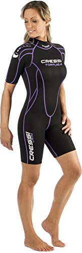 Cressi Tortuga Lady Shorty Wetsuit Traje Monoshort sin Capucha en Neopreno 2.5mm Biforrado para Mujer, Women's, Negro/Lila, S/2