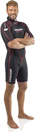 Cressi Tortuga Man Shorty Wetsuit Traje Monoshort sin Capucha en Neopreno 2.5mm Biforrado para Hombre, Men's, Negro/Rojo, S/2