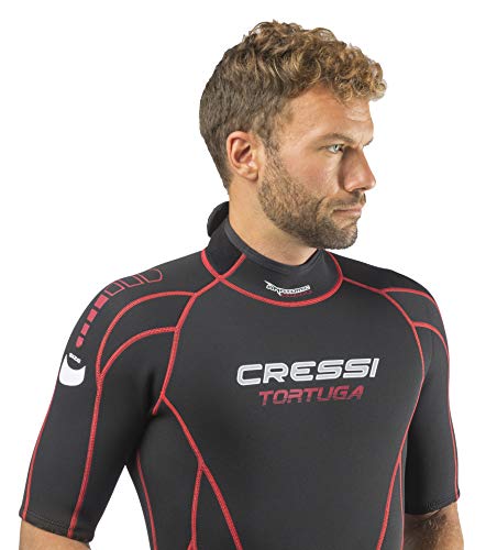 Cressi Tortuga Man Shorty Wetsuit Traje Monoshort sin Capucha en Neopreno 2.5mm Biforrado para Hombre, Men's, Negro/Rojo, S/2