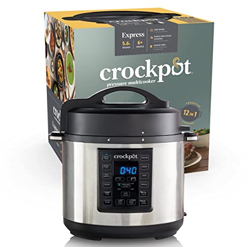 Crock-Pot CSC051X, Olla Multicooker Express para todo tipo de recetas: cocción lenta, cocción rápida a presión con varios ajustes, sellar/saltear, vapor y yogur, 5.6 litros, Negro