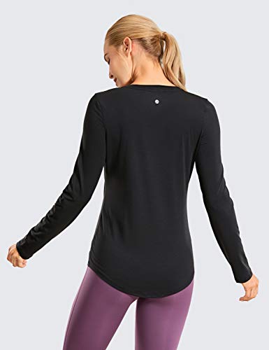 CRZ YOGA Camiseta Deportiva Ligera de Secado rápido con Cuello en V y Manga Larga para Mujer Tops Negro 42