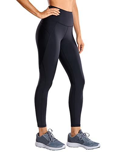 CRZ YOGA Mujer Compression Leggings Cintura Alta Deportivos Running Fitness Pantalon con Bolsillo-63cm Negro R424 46