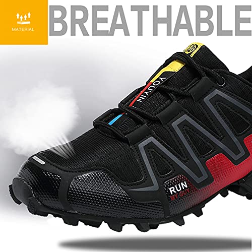 Csgkag Zapatillas Trekking Hombre Zapatos de Senderismo Zapatillas Trail Running Escalada Aire Libre Antideslizantes Ligero Deportivas,Negro Rojo,EU42