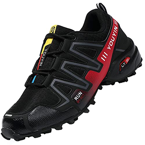 Csgkag Zapatillas Trekking Hombre Zapatos de Senderismo Zapatillas Trail Running Escalada Aire Libre Antideslizantes Ligero Deportivas,Negro Rojo,EU42