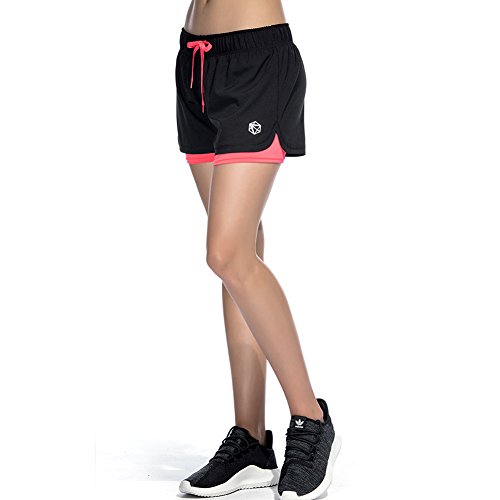 CtopoGo Pantalones Cortos de Deporte 2 en 1 para Mujer Pantalones Cortos Deportivo de Yoga para Hacer Ejercicio Pantalones Cortos para Deporte al Aire Libre Respirable