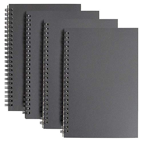 Cuaderno de bocetos en espiral A4, color negro, con cubierta de papel de estraza en blanco, ideal para viajes y escuelas, 100 g/m², 100 páginas, 50 hojas, 4 unidades Productos de oficina