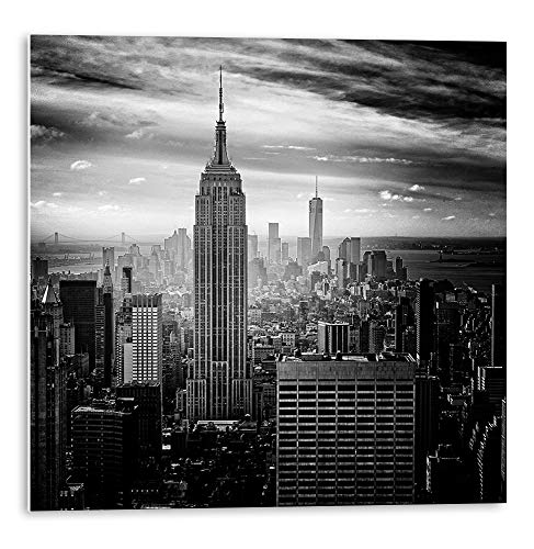 Cuadro con adhesivo de Nueva York en blanco y negro | Tamaño: 30x30 cm | Sticky rígido para apoyar o colgar sin hacer agujeros | Cuadros para decoración